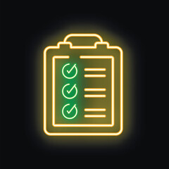 Neon sign showing a clipboard with a checklist on it, suggesting tasks completed