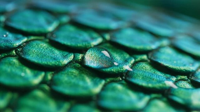Close up of green and blue textured scales detailed pattern and macro