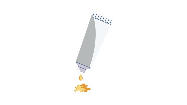 A tube of toothpaste is being squeezed, with a ribbon of paste emerging from the bottle's opening.
