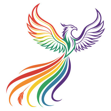 "Rainbow Phoenix with Majestic Wings Symbolizing Hope, Renewal, and Creative Spirit"