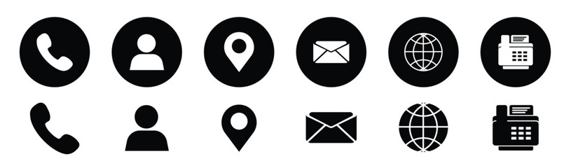 Business Contact information icons set for company, Name, Location, Address, telephone, mail, fax, icon set for business card vector illustration.