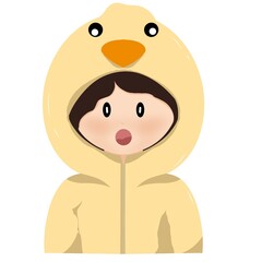 Obraz premium Cute Cartoon Child Wearing Yellow Chicken Costume 