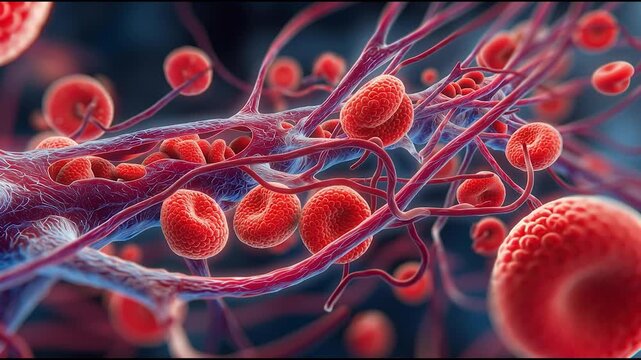 Hyperrealistic Illustration of Human Blood Vessel Network with Capillaries, Artery, and Vein Structure