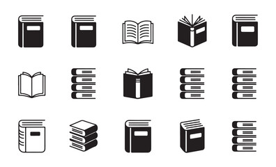 Book icon set filled style vector illustration, collection of solid opened and closed books symbols