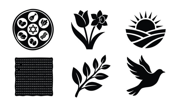 Traditional seder items passover silhouette set bundle holiday icons