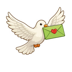 Fototapeta premium Cute White Dove Carrying Love Letter Envelope Vector Illustration for Valentine’s Day