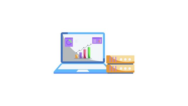 A laptop displaying a colorful bar graph on its screen, illustrating data trends and comparisons.