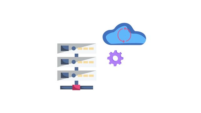 Cloud server icon featuring a gear and cloud symbol, representing cloud computing and configuration.