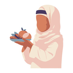 Woman Offering Fruits: An elegant figure holds a platter of fresh fruits, embodying traditions, culture and the spirit of sharing in a symbolic representation.
