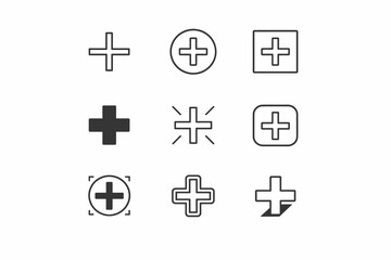 Obraz premium Collection of nine minimalist plus sign icons in various styles