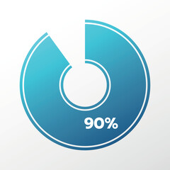 90% chart. Isolated symbol. Vector blue gradient element. Infographic sign. Illustration, icon for business, finance, report, web design, download, presentation