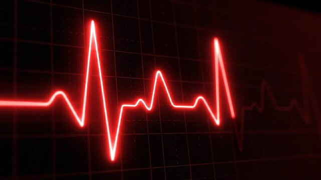 Realistic Red Heartbeat EKG Monitor Line on Dark Grid
