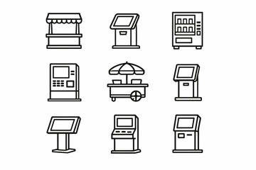 Line art icons of kiosks and vending machines