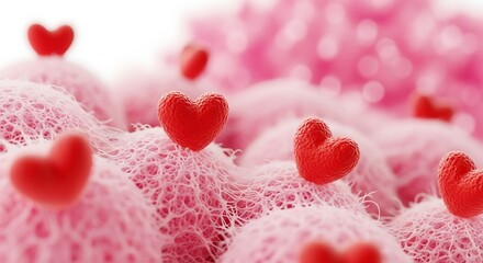 Pink Textured Background with Red Heart Shapes