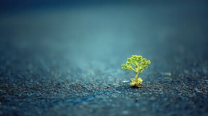 Resilient Green Seedling Growing on Rough Dark Surface in Bright Sunlight Symbolizing Hope and Determination in Minimalist Composition Focused on Growth and Perseverance