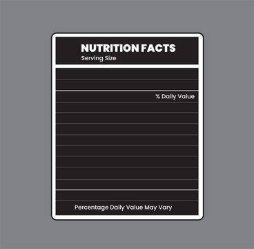 Nutrition facts Label. Vector. Food information with daily value. Data table ingredients calorie, fat, sugar, Package template, Layout design, Nutrition Facts	
