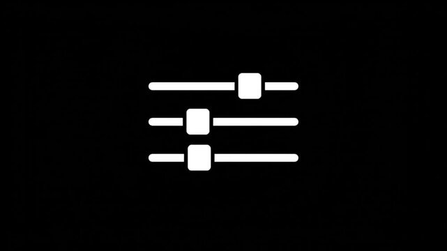 Minimalist White Settings Equalizer Animation With Pulsing Slider Bars On A Solid Black Background