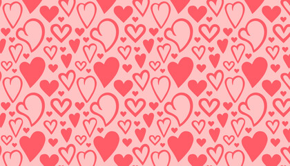 Seamless pattern, Valentines background with heart outlines on a white background. Minimalist and romantic doodle style Valentine's Day gift wrapping paper, wedding stationery, romantic textile prints