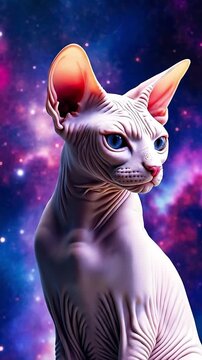 A cat sitting on top of a car in front of a galaxy background