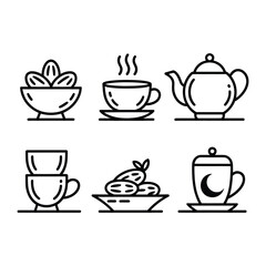 Tea time essentials illustrated: A collection of elegantly drawn tea-time illustrations. Capturing the essence of a serene tea break and moments of culinary delight. 