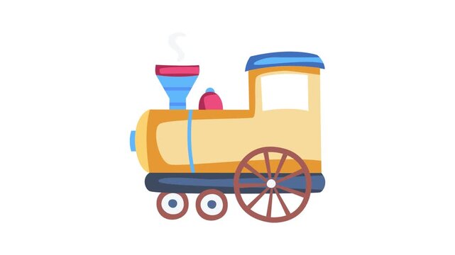   A cartoon train featuring a blue and yellow engine, set against a simple background.