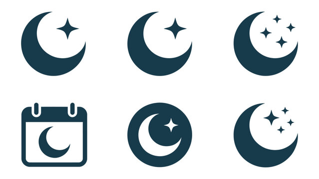 Moon and Night Icons: A series of symbolic illustrations representing the moon, stars, and nocturnal themes, perfect for designs related to night, dreams, or celestial events.