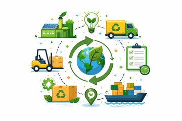 Sustainable logistics and recycling icons around the globe