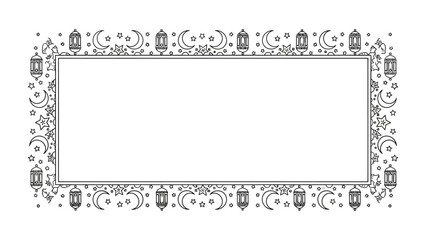 Ornamental Frame Border: Intricate, symmetrical frame adorned with ornamental lantern and moon elements, creating an elegant design for text.