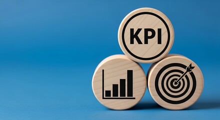 Wooden blocks with KPI, bar chart, and target. Business key performance indicator for productivity and success measurement. Performance management.