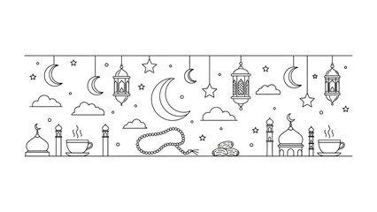 Obraz premium Spiritual Islamic Icons: The illustration features Islamic symbols, perfect for conveying the spirit of the occasion.