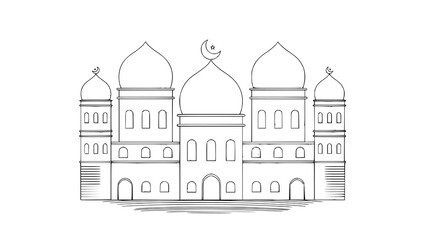 Fototapeta premium illustration, architecture, mosque, vector, design, islamic, muslim, religion, building, ramadan, culture, religious, traditional, arabic, islam, graphic, arab, background, icon, symbol, mubarak, dome
