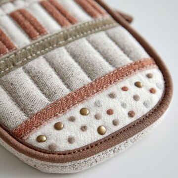 Stylish Rustic Handmade Textile Art with Neutral Tones and Button Accents