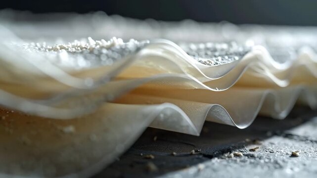 Delicate Layers of Fabric: Capturing the beauty of layered material, texture, wave pattern in a close-up shot that highlight the softness and movement of the fabric