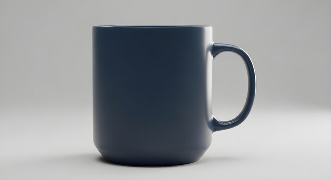 Minimalist dark blue mug on a clean white background, studio shot, clean design
