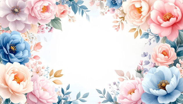 Beautiful Watercolor Colorful Floral Frame Background with Blank Copy Space