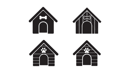 Obraz na płótnie Canvas Minimalist Dog House Icon Set Flat Design Vector Illustration for Pets and Home Decor