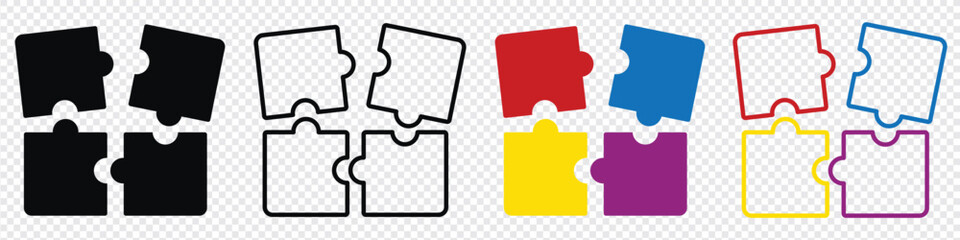 Colorful Jigsaw Puzzle Pieces Interlocking for a Creative Design Concept. Four interlocking puzzle pieces symbolizing teamwork, collaboration, connection, and jigsaw concept. 