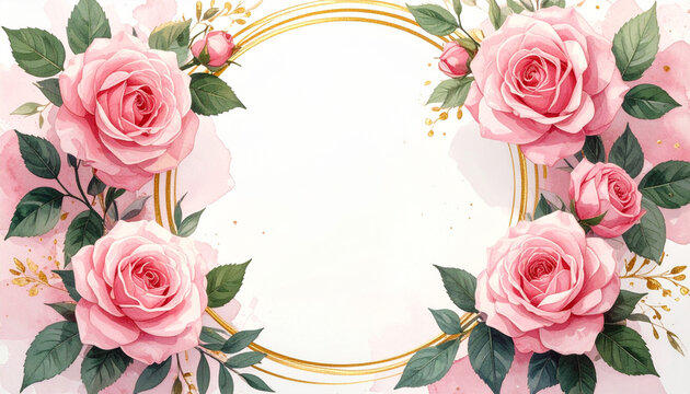 Beautiful Watercolor Pink Peony Floral Frame Background with Blank Copy Space