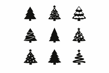 Obraz premium Variety of black christmas tree icons featuring stars and ornaments
