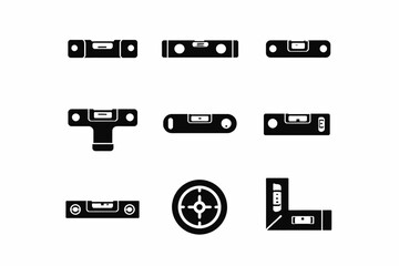 Set of nine level tool icons on white background