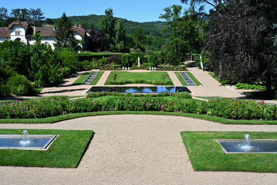 Garden of Chateau des Milandes, a manor house in the commune of Castelnaud-la-Chapelle in the Dordogne departement of France. High quality photo