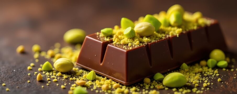 Decadent Dubai chocolate bar, pistachio kadaif topping , sweets, appetizing