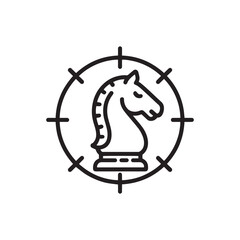 Chess Knight Strategy Target Line Icon Vector Illustration