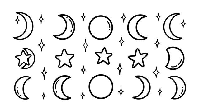 Lunar Symphony: An ethereal celestial display featuring various phases of the moon and shimmering stars, creating a captivating visual poem in the cosmos.
