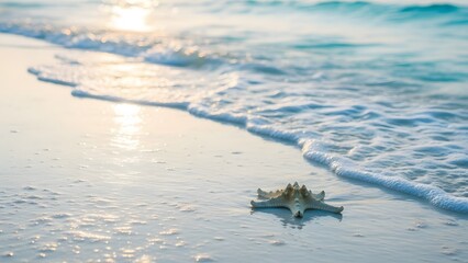 Starfish on a Sunny Tropical Beach Shore with Gentle Waves