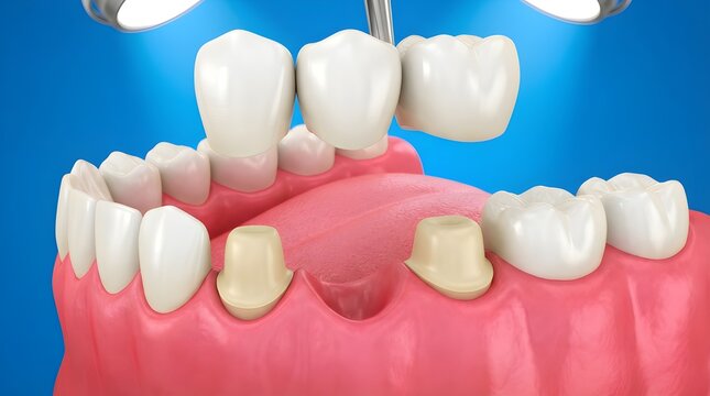 Dental Bridge Procedure 3D Illustration for Missing Tooth Replacement