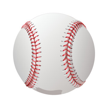 A single new baseball ball with red stitching is a round leather sports equipment object isolated on a white background for team game play