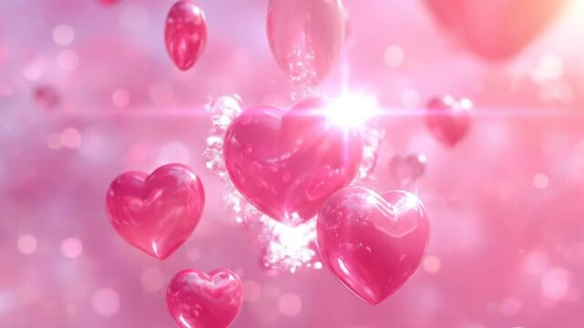 Romantic pink hearts floating in a dreamy, soft-focused background, perfect for Valentine's Day.