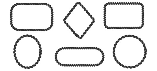 Rope frame set border, rope brush circle, oval and rectangle divider. Knit pattern, Frames and Borders in Various Shapes and Styles for Design Projects