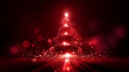 Leuchtender roter Weihnachtsbaum aus Lichteffekten mit Bokeh auf dunklem Hintergrund